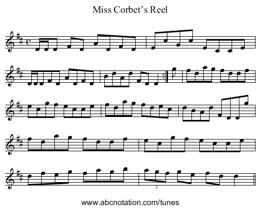 Miss Corbet’s Reel - staff notation
