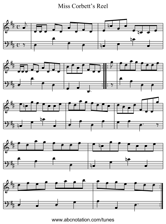 Miss Corbett’s Reel - staff notation