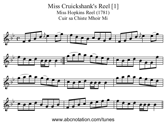 Miss Cruickshank's Reel [1] - staff notation