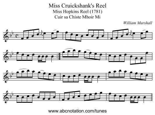 Miss Cruickshank's Reel - staff notation