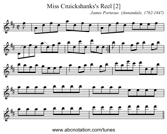 Miss Cruickshanks's Reel [2] - staff notation