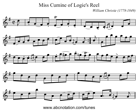 Miss Cumine of Logie's Reel - staff notation