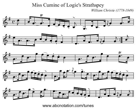 Miss Cumine of Logie's Strathspey - staff notation