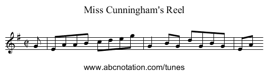 Miss Cunningham's Reel - staff notation