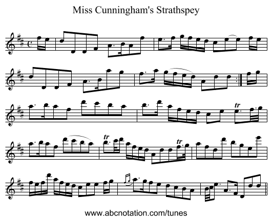 Miss Cunningham's Strathspey - staff notation