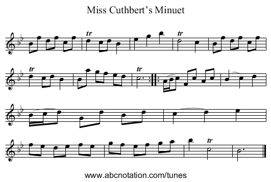 Miss Cuthbert’s Minuet - staff notation