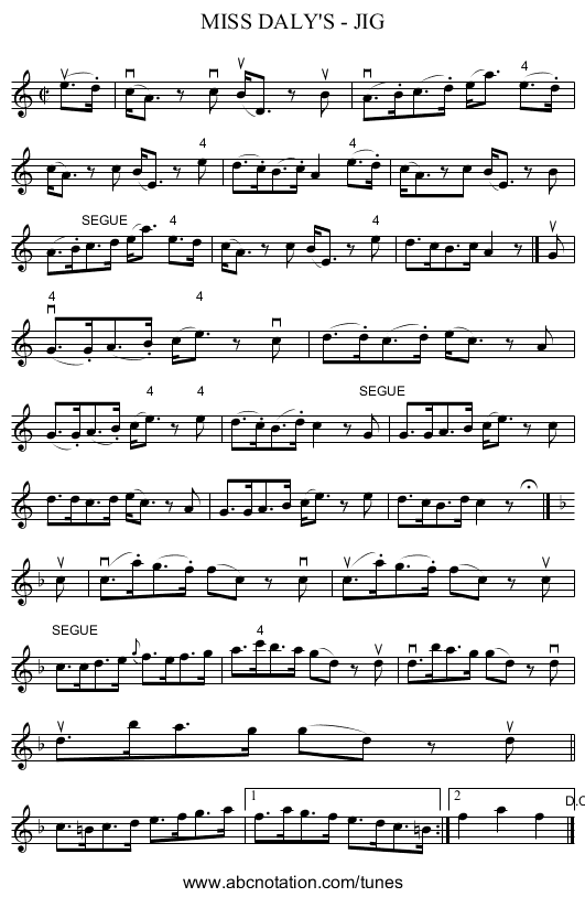 MISS DALY'S - JIG - staff notation