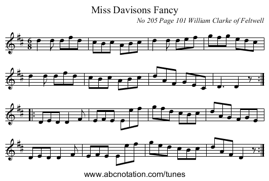Miss Davisons Fancy - staff notation