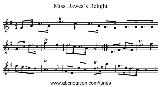 Miss Dawes’s Delight - staff notation