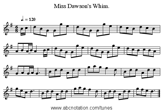 Miss Dawson's Whim. - staff notation