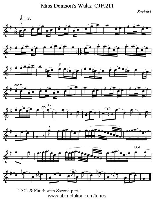 Miss Denison's Waltz. CJF.211 - staff notation