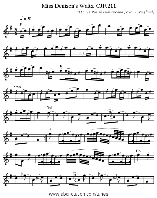 Miss Denison's Waltz. CJF.211 - staff notation