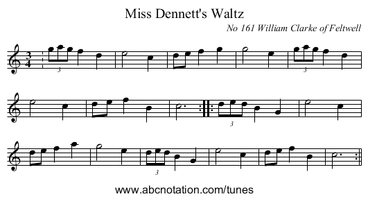 Miss Dennett's Waltz - staff notation