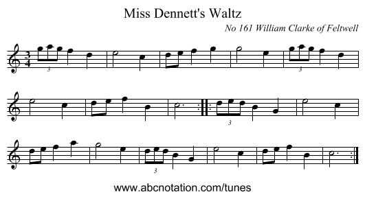 Miss Dennett's Waltz - staff notation