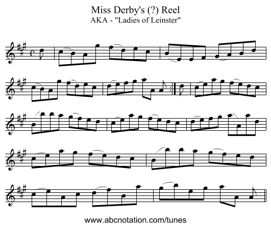 Miss Derby's (?) Reel - staff notation
