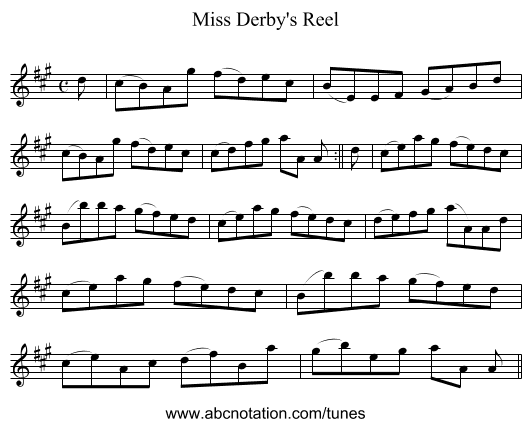 Miss Derby's Reel - staff notation
