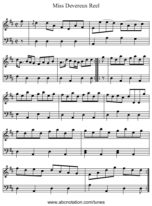 Miss Devereux Reel - staff notation