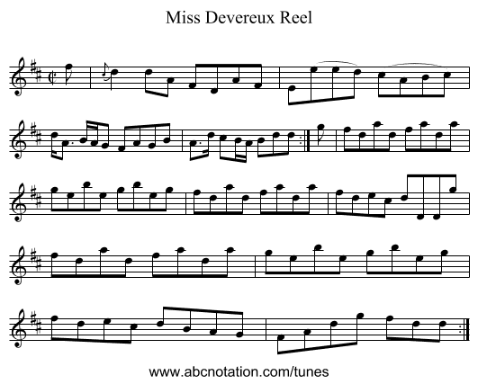 Miss Devereux Reel - staff notation