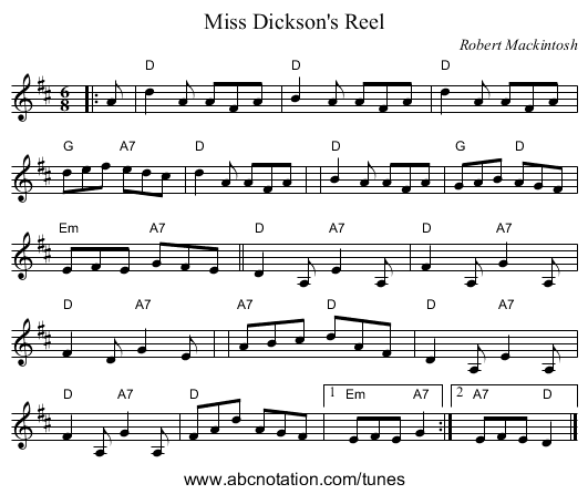 Miss Dickson's Reel - staff notation