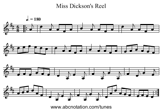 Miss Dickson's Reel - staff notation