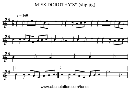 MISS DOROTHY'S* (slip jig) - staff notation