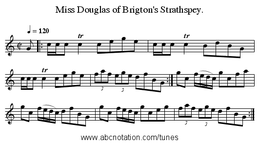 Miss Douglas of Brigton's Strathspey. - staff notation
