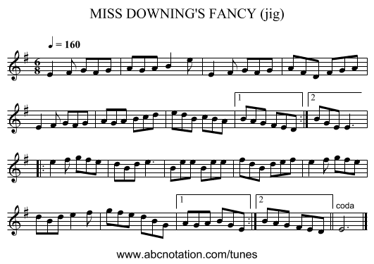 MISS DOWNING'S FANCY (jig) - staff notation