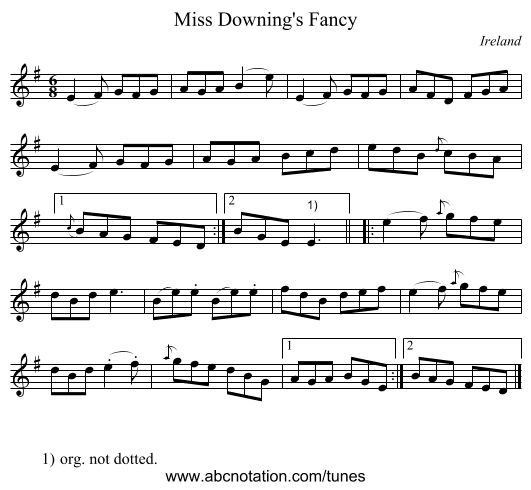 Miss Downing's Fancy - staff notation