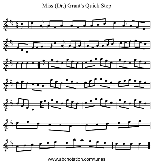 Miss (Dr.) Grant's Quick Step - staff notation