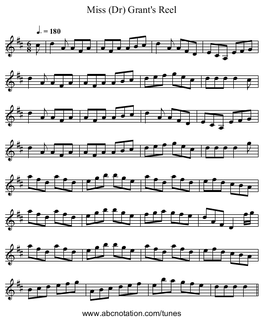 Miss (Dr) Grant's Reel - staff notation