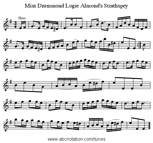 Miss Drummond Logie Almond's Strathspey - staff notation