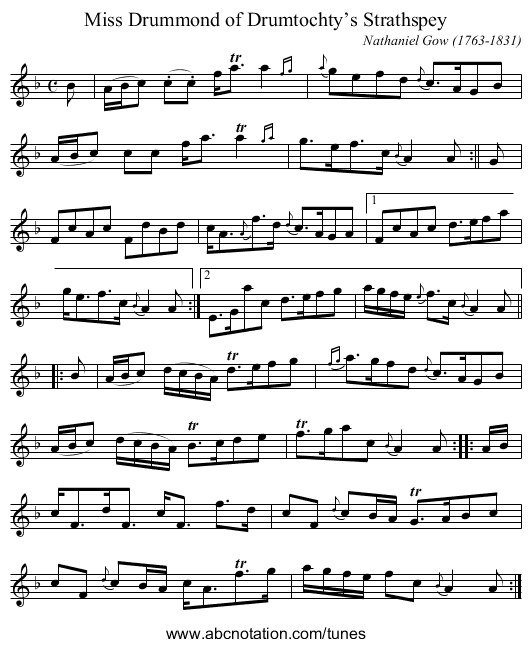 Miss Drummond of Drumtochty’s Strathspey - staff notation