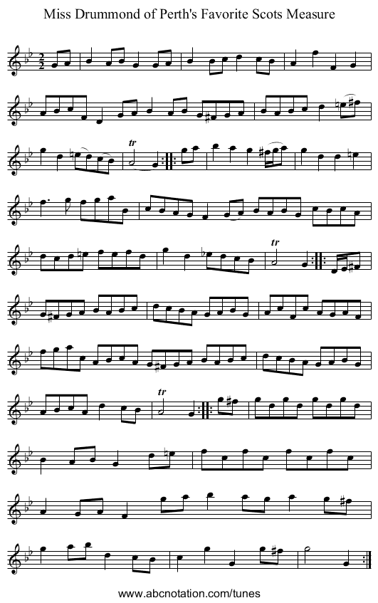 Miss Drummond of Perth's Favorite Scots Measure - staff notation
