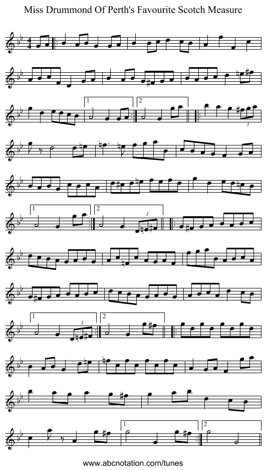 Miss Drummond Of Perth's Favourite Scotch Measure - staff notation