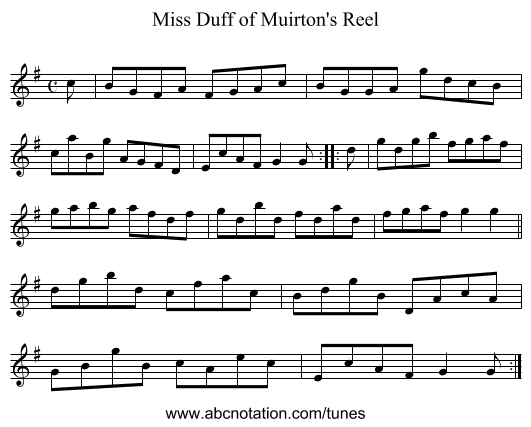 Miss Duff of Muirton's Reel - staff notation