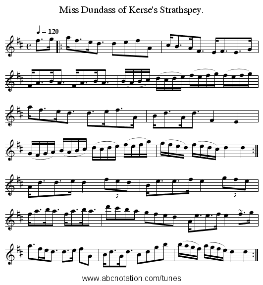 Miss Dundass of Kerse's Strathspey. - staff notation