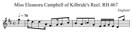 Miss Eleanora Campbell of Kilbride's Reel. RH.467 - staff notation