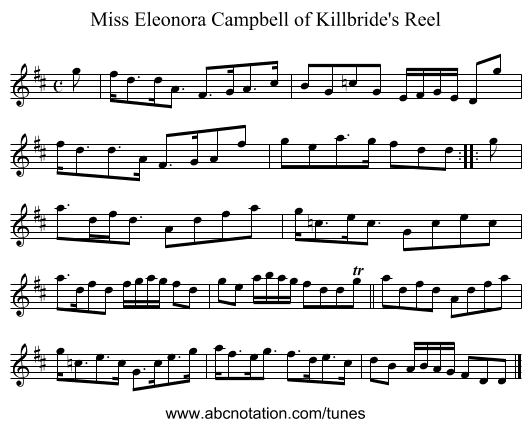 Miss Eleonora Campbell of Killbride's Reel - staff notation