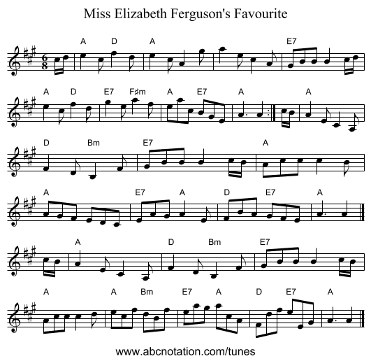 Miss Elizabeth Ferguson's Favourite - staff notation