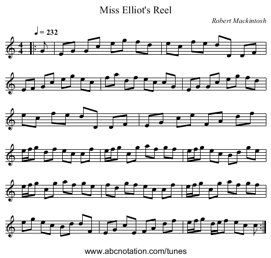 Miss Elliot's Reel - staff notation