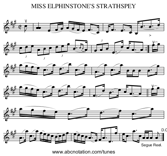 MISS ELPHINSTONE'S STRATHSPEY - staff notation