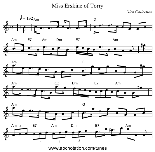 Miss Erskine of Torry - staff notation