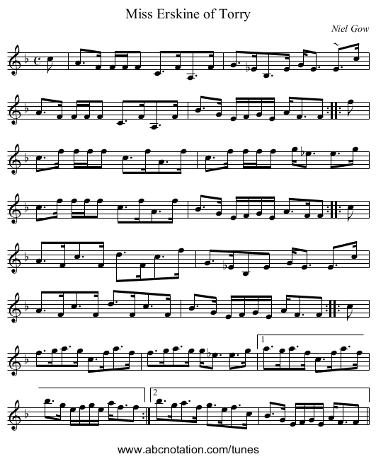 Miss Erskine of Torry - staff notation