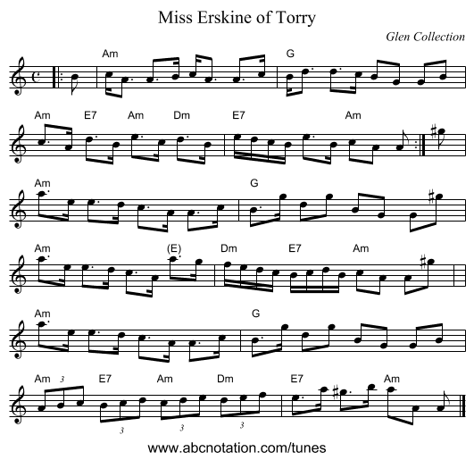 Miss Erskine of Torry - staff notation