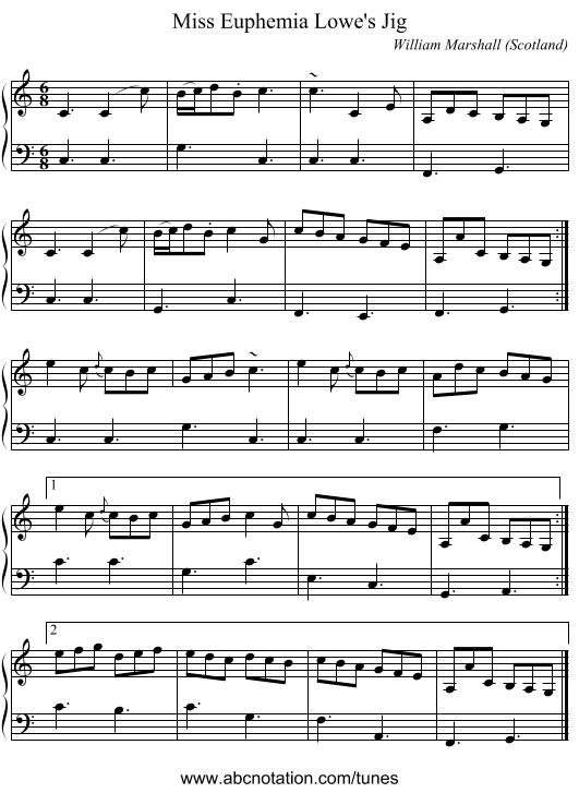 Miss Euphemia Lowe's Jig - staff notation