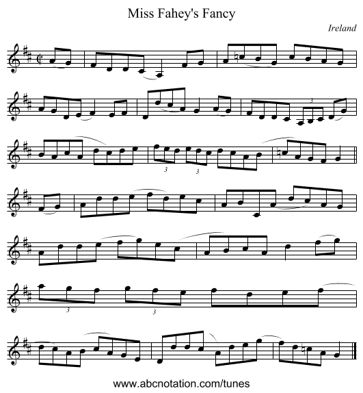 Miss Fahey's Fancy - staff notation
