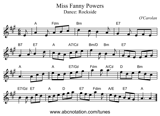 Miss Fanny Powers - staff notation