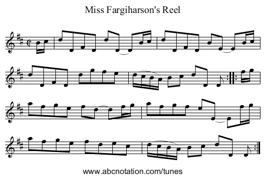 Miss Fargiharson's Reel - staff notation