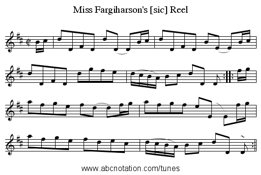 Miss Fargiharson's [sic] Reel - staff notation