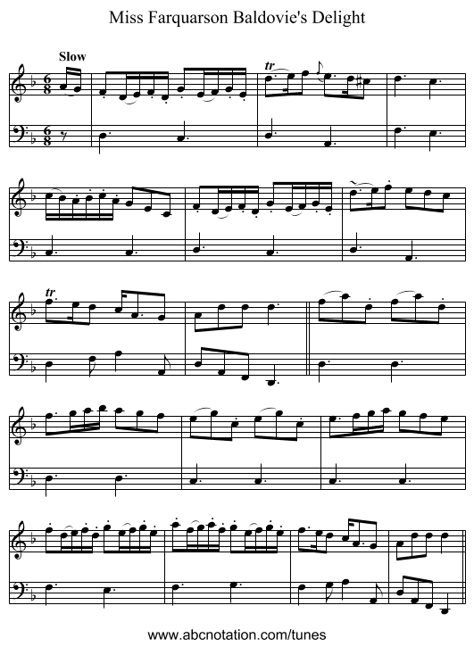 Miss Farquarson Baldovie's Delight - staff notation